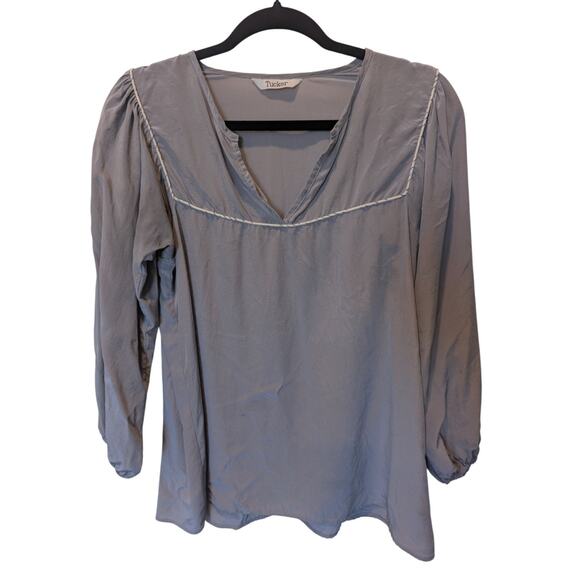 Tucker Grey Silk Peasant Balloon Sleeve Blouse Medium - Picture 1 of 10